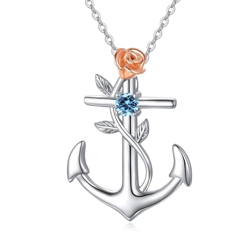 Dishowme Collier avec pendentif en forme d'ancre en cristal et strass - Pour femme et fille, Strass...