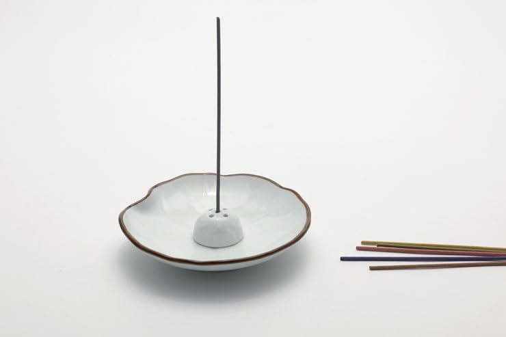 お香ホルダー、セラミック線香ホルダー、韓国の白い葉セラミックデザイン、プレミアム品質、アッシュキャッチャーボウル