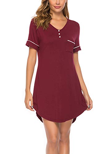 ABirdon Camisón Mujer de Algodón para Mujer V Manga Corta Camisón Loungewear...