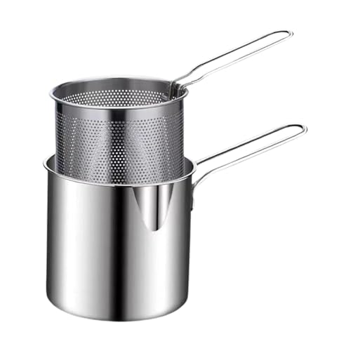 Image of Mini Deep Frying Pot with Basket - 1200ml Stainless Steel Fryer for French Fries, Chicken, Shrimp, Fish - Compact Deep Oil Fryer with Handle for Home Kitchen Cooking
