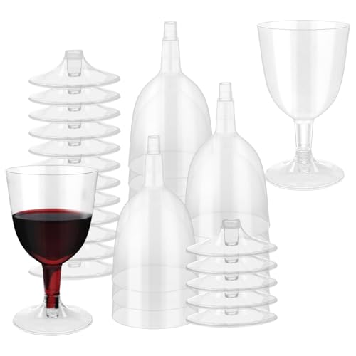TTQiAnJ 50 Pezzi Bicchieri da Vino in Plastica,Calici Riutilizzabili da 150 ml,Trasparenti,Calici Vino con Gambo per Compleanni,Matrimoni,Natale,Barbecue,Picnic,Feste