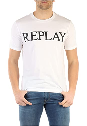 Image of REPLAY Men's Short Sleeve T-Shirt with Logo Print, Optical White 001 (White), XS