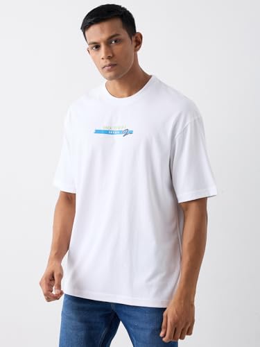 Image of Spykar Men's Oversized Round Neck Half Sleeve Solid Casual T-Shirt