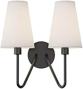 Electro bp;Double Head Classic 2 Lights Wall Sconces Lighting Fixture Black with Cream White Linen Fabric Lamp Shades E12 80W Hardwired;