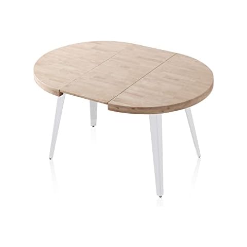 Berg, Mesa de Comedor Redonda Extensible, Mesa 2 Tramos, Acabado en Roble y Blanco Cover