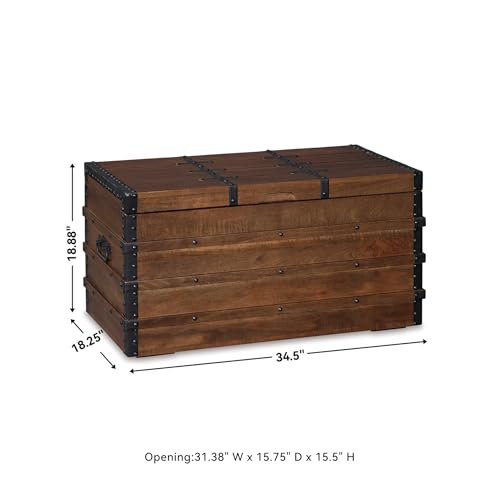 Signature Design by Ashley Kettleby Vintage Wood Storage Trunk or Coffee Table with Lift Top 19", Brown