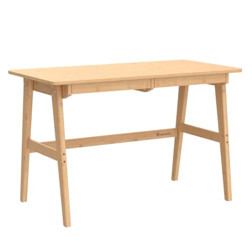 Nnewvante Writing Computer Desk 46" Bamboo Home Office Table with 2 Drawers, Modern Furniture Simple Study Makeup Workstation