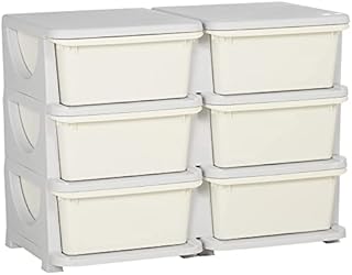 HOMCOM Kids Storage Units with 6 Drawers 3 Tier Chest Vertical Dresser Tower Toy Organizer for Nursery Playroom Kindergarten Cream