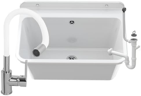 Noah William Home Allzweck-Spüle 81,3 Cm | Große Waschwanne Aus Polypropylen Für Garage, Garten & Keller | Mit Verstellbaren Beinen & 97L Fassungsvermögen | Wasserhahn Nicht Inklusive