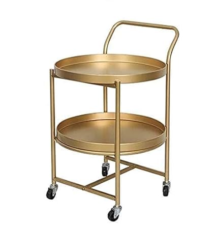 INDIAN DECOR. 45233 Home Bar Cart Drinks Food Serving Trolleys Sideboard 2 Tier Hairdressing Trolley On Wheels Bar Cart for Home, Living - Size:63 x 40 x 40cm (Color : Gold)