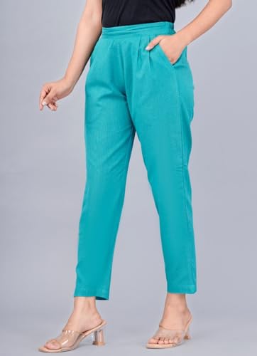 Image of Women's Cotton Ankle Fit Trouser Pants for Women & Girls | Women Regular Fit with Two Pocket Trouser for Office School Formal Casual Daily Use