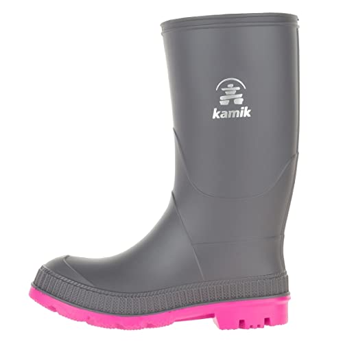Kamik Kids Stomp Waterproof Rain Boots,Charcoal/Magenta,12