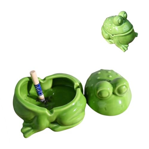 Frog Ashtray with Lid Ceramic Windproof Cigarette Ashtrays for Indoor or Outdoor Use Cute Key Holder Desktop Decoration
