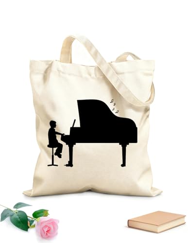 XIARON Bolsa de compras reutilizable Escuela de Música de Piano Instrumento Musical Pianista Tela de 340g/m² de grosor Se usa como bolsa de herramientas M Negro