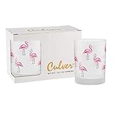 Culver Tropical Decorated Frosted Double Old Fashioned Tumbler Glasses, 13.5-Ounce, Gift Boxed Set of 2 (Flamingos)