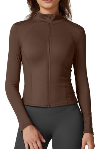QINSEN Jaqueta atlética feminina com zíper completo, manga comprida, forro duplo, cropped para ioga,