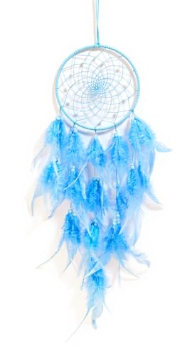 Blue Dream Catcher 16cm Handmade Dreamcatcher with Feathers – Boho Wall Hanging Ornament for Bedroom, Living Room & Window Decoration – Dream Catcher for Girls, Home Decor Gift