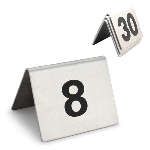 Stainless Steel Table Numbers Double Side Restaurants Table Number Card Signs Stackable Restaurant Tent Style Table Number Cards, for Flexible Wrestaurant Bars Csigns/1-25
