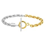 FANTIKAXW Pulsera de cadenas retro para empalme para hombres, joyería sencilla de color oro 18 quilates color plata para mujeres pulsera de cadena de moda twist