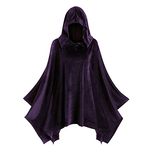 Disfraz unisex de Halloween con capucha negra, capa larga de la parca, vampiro, bruja, carnaval, Halloween, gótico, mago, disfraz medieval, renacentista, vintage, talla grande, disfraz de adulto