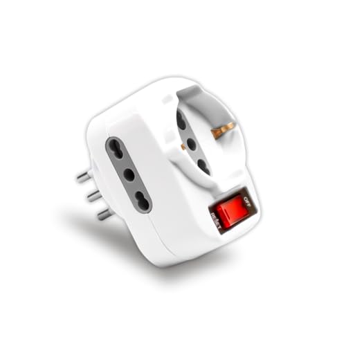 V-TAC Adattatore Multipresa Tripla con 2 Prese Laterali 10/16A Bipasso e una Frontale 10/16A Bipasso Shuko con Interruttore e Spina 10A - Spina Ruotabile - Colore Bianco - Dimensioni 80 x 75 x 48 mm