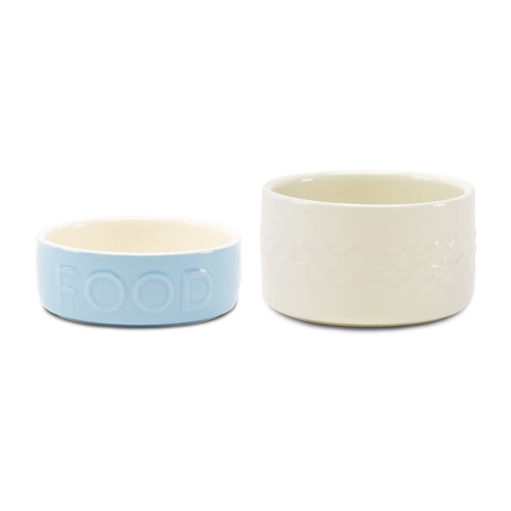 Scruffs Classic & Icon 2 Piece Dog Food & Water Bowl Set - 15cm - Blue/Cream