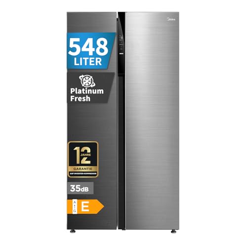 Midea Side-by-Side Kühlschrank (548 L Familien-Größe) - No Frost (Nie wieder abtauen) Leise 35 dB Inverter Kompressor Multi-Air-Flow & SuperCool Flaschenablage Blau-Stahl MERS530FGE46EU