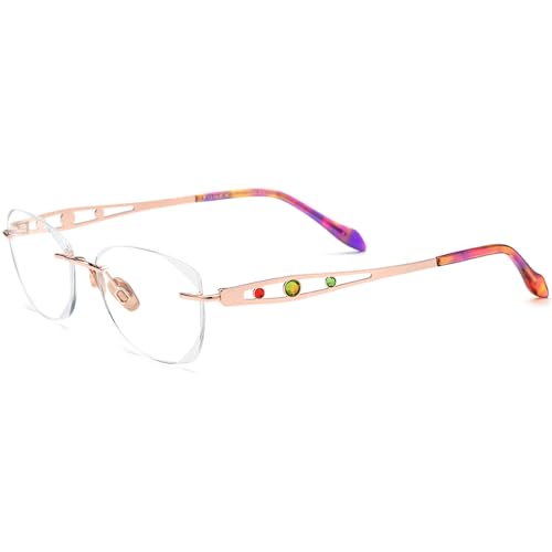 Image of FONEX Titanium Glasses Frame,Rimless Frameless Luxury Diamond Optical Eyeglasses for Women