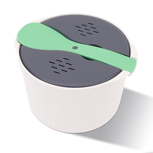 MEKOTRIN Arrocera para microondas, 2 L, Material de Polipropileno de Grado alimenticio, para microondas (Verde)