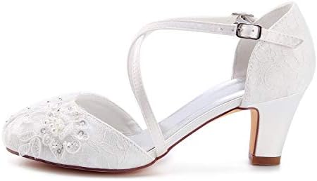 Emily Bridal 1505-13-1 Women's Wedding Shoes Closed Toe 2.56 Inches Chunky Heel Lace Satin Pumps with Imitation Pearl Lace Flower Buckle Bridal Shoes (EU38/7.5 B(M) US, Ivory) | Image 1
