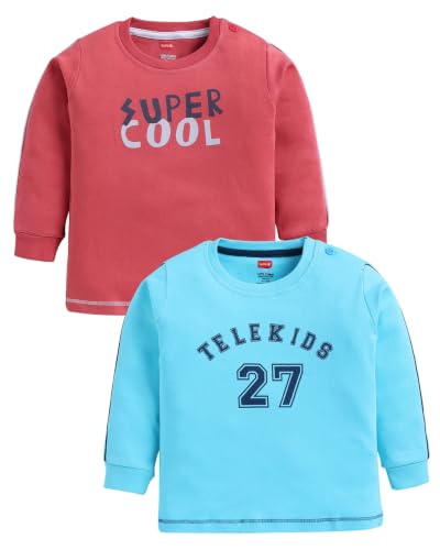 Image of LuvLap Baby Boys Regular Fit 100% Cotton Full Sleeves Boys T-Shirt Set Pack of 2