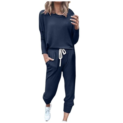 Survêtement décontracté femme ensemble 2 pièces coton manches longues vêtement de détente