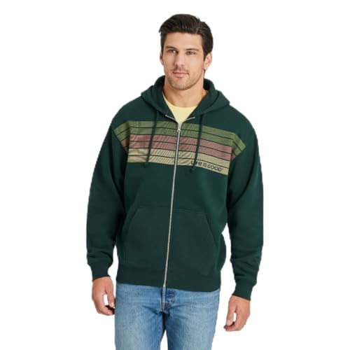Life is Good. Men's Good Vibes Simply True Fleece Zip Hoodie, Green, Medium