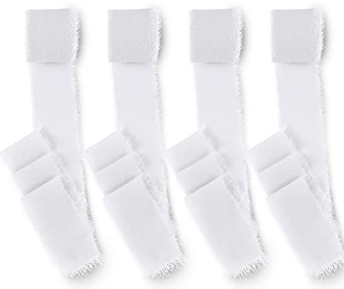 PHANPINT Chiffonband Fransen 4 Rollen Geschenkband Weihnachten 3,8cm x 6,3m DIY Schleifenband Weiß Dekoband Fransenband für Hochzeit Einladungen Brautstrauß Geschenk Wrapping Dekor DIY Handwerk Cover