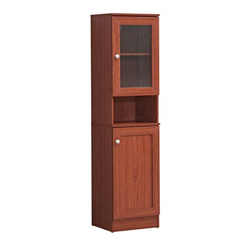 Hodedah 63"" Tall Slim Open Shelf Plus Top and Bottom Enclosed Storage Kitchen Pantry, Cherry (HIK93 Cherry)