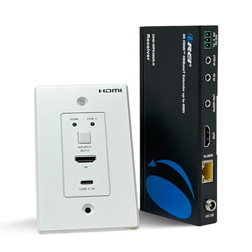 Image of OREI 4K Wall Plate HDBaseT HDMI /USB-C Extender, 400 ft Over Single Cat6 /Cat7 Cable Wall Plate Transmitter 4K @ 60Hz, HDR, RS-232, CEC, & 2 Way IR Control