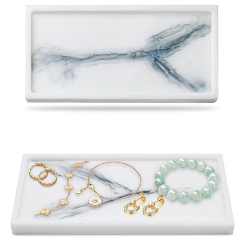 Bathroom Vanity Tray for Counter: Resin Soap Dispenser Tray Dresser Decorative for Bathroom (M, Marble Pattern)