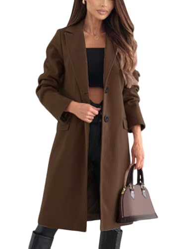 shownicer Wintermantel Damen Lang Trenchcoat Wollmantel Elegant Langarm Winterjacke Warm Mantel A Kaffee M