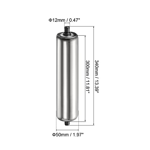 PATIKIL Conveyor Roller 2" Diameter 12" Length, Stainless Steel Gravity Transmission Replacement Part Galvanized End, Silver