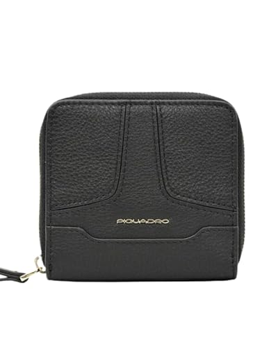 Portefeuille femme PIQUADRO noir compact avec fermeture éclair et porte-carte