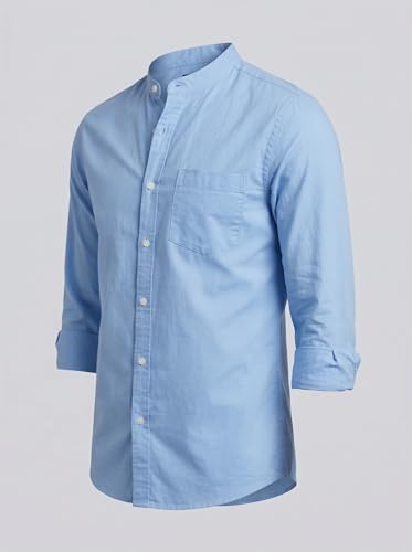 Image of Amazon Brand - INKAST Men's Cotton Blend Plain Solid Casual Shirt | Mandarin Collar | Full Sleeves | Regular Straight Fit | Office & Daily Casual Wear