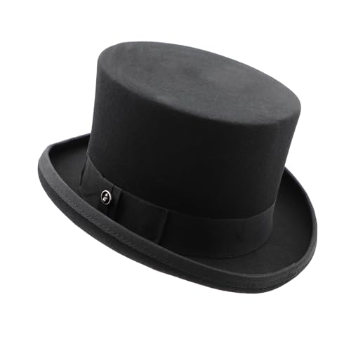 MivBuks Zylinder Hut Herren Wollfilzhut Bowler Hut Fedora Melone für Damen Filzhut Melonenhut Derby Top Hat für Fasching Cosplay Karneval Halloween (DE/NL/SE/PL, Alphanumerisch, XL, Schwarz)