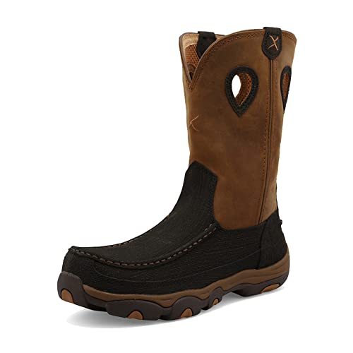 Twisted X Mens 11 Work Pull On Hiker Boot, Moc Toe Nano Toe with CellSole, Charcoal & Tan, 7.5 M