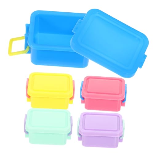 Frcolor 5個 ミニチュアドールハウス収納ボックス点 蓋付きミニコンテナ 小型収納ケース デコレーション付き 用過家家飾り 簡単整理とリア