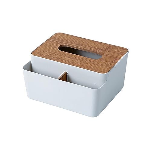 Porta-lenços de plástico, tampas de madeira, caixa de armazenamento de papel de mesa para sala de estar, mesa de trabalho, estojo organizador de caixa de lenços (cinza)