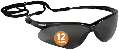 KleenGuard™ V30 Nemesis™ Safety Glasses (22475), with Anti-Fog Coating, Smoke Lenses, Black Frame, Unisex Sunglasses for Men and Women (Pack of 12)