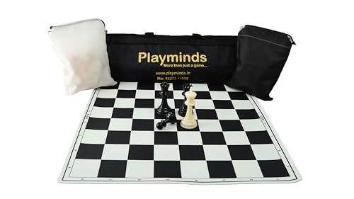 Image of 18'' X 18'' Professional Tournament Chess Set with Black Vinyl Foldable Chess Board Game with Solid Plastic Pieces with Extra Queens and Black Bag