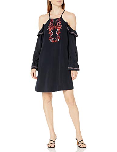 SUGARLIPS Women's Montana Embroidered Shift Dress Dress, Black, S