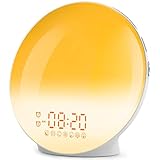Relógio de Alarme Com Simulação do Nascer e Pôr do Sol, Alarmes Duplos, Rádio FM, 7 Sons Naturais, Soneca, Luz Noturna de 7 Cores, Alarme Digital