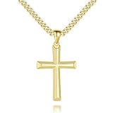 USESMTLE Mens Cross Necklaces Gold Cross Necklace for Men 14K Gold Cross Chain for Men Paired with 4.3mm Cuban Link Chain for Men Dainty Gold Crosses Pendant Necklace for Mens Necklaces 22in